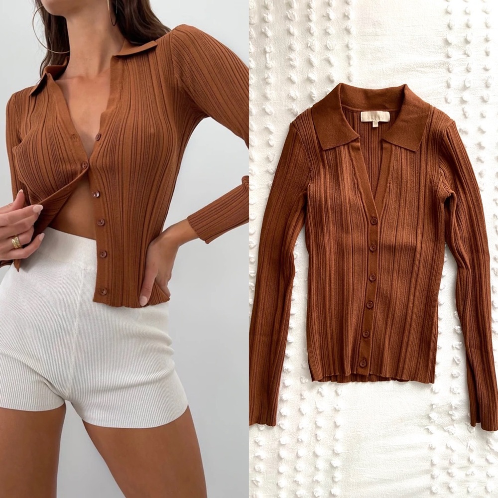 MESHKI Tara Knit Button Down Cardigan - XS
